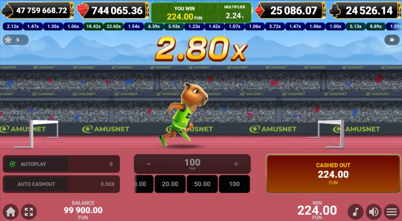 Cashybara Athletics Edition - Matagumpay na cash-out at pagpapakita ng mga panalo